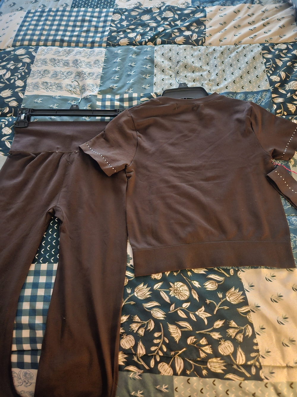 Women's Brown Stud-Trim Track Pants & Short-Sleeve Top Set - Picture 6 of 8